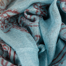 Load image into Gallery viewer, Lg Blue Indian Rayon Krishna Scarf with Red OM Symbol