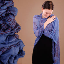 Load image into Gallery viewer, Lg Dark Blue Indian Rayon Krishna Scarf with Red OM Symbol