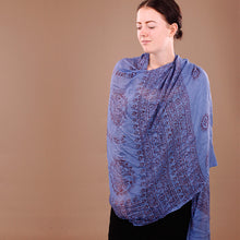 Load image into Gallery viewer, Lg Dark Blue Indian Rayon Krishna Scarf with Red OM Symbol