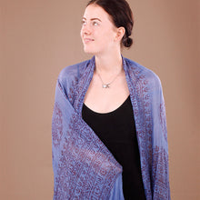 Load image into Gallery viewer, Lg Dark Blue Indian Rayon Krishna Scarf with Red OM Symbol