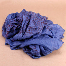 Load image into Gallery viewer, Lg Dark Blue Indian Rayon Krishna Scarf with Red OM Symbol
