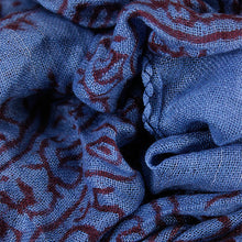 Load image into Gallery viewer, Lg Dark Blue Indian Rayon Krishna Scarf with Red OM Symbol