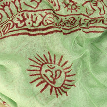 Load image into Gallery viewer, Light Green Indian Rayon Krishna Scarf with Red OM Sm