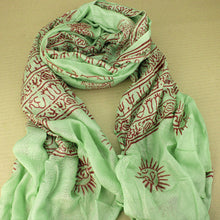 Load image into Gallery viewer, Light Green Indian Rayon Krishna Scarf with Red OM Sm