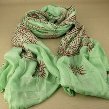 Load image into Gallery viewer, Light Green Indian Rayon Krishna Scarf with Red OM Sm