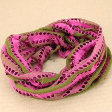 Load image into Gallery viewer, Boho Grunge Stretchy Tube Headband with Hole Pattern - Pink Green