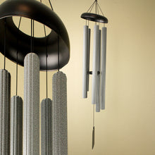 Load image into Gallery viewer, Large Silver/ Grey Metal ribbed Wind Chime with Black Accents