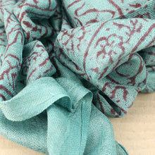 Load image into Gallery viewer, Teal Blue Indian Rayon Krishna Scarf with OM Symbol