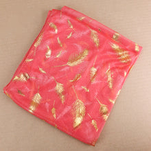 Load image into Gallery viewer, Sheer Tangerine Pink Scarf with Gold Feathers