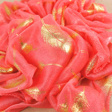 Load image into Gallery viewer, Sheer Tangerine Pink Scarf with Gold Feathers
