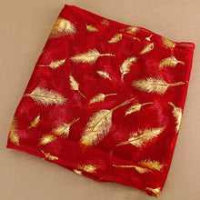 Load image into Gallery viewer, Sheer Deep Red Scarf with Gold Feathers