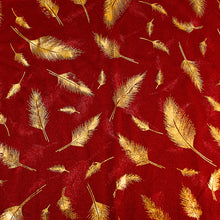 Load image into Gallery viewer, Sheer Deep Red Scarf with Gold Feathers