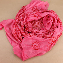 Load image into Gallery viewer, Large Hot Pink Indian Rayon Krishna Scarf with Hindu Symbols