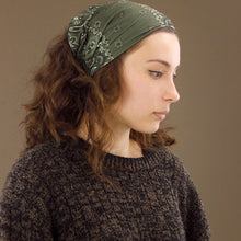 Load image into Gallery viewer, Wide Tube Bandana Headband - Dark Green Paisley