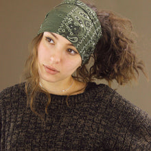 Load image into Gallery viewer, Wide Tube Bandana Headband - Dark Green Paisley