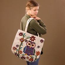 Load image into Gallery viewer, Big Tapestry Style Tote Bag - Purple Owl