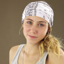 Load image into Gallery viewer, Paisley Extra-Wide Cotton Tube Durag Bandana Headband - White