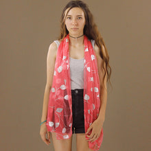 Load image into Gallery viewer, Sheer Tangerine Slinky Scarf with Silver Vine Pattern