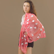 Load image into Gallery viewer, Sheer Tangerine Slinky Scarf with Silver Vine Pattern