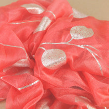 Load image into Gallery viewer, Sheer Tangerine Slinky Scarf with Silver Vine Pattern