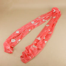 Load image into Gallery viewer, Sheer Tangerine Slinky Scarf with Silver Vine Pattern