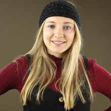 Load image into Gallery viewer, Knitted Wide Headband - Black and Silver Speckled