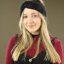 Load image into Gallery viewer, Knitted Wide Headband - Black and Silver Speckled