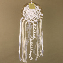 Load image into Gallery viewer, Dreamcatcher - White Crochet and Lace Ribbon Pom Pom
