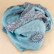 Load image into Gallery viewer, Lg Blue Indian Rayon Krishna Scarf with Red OM Symbol

