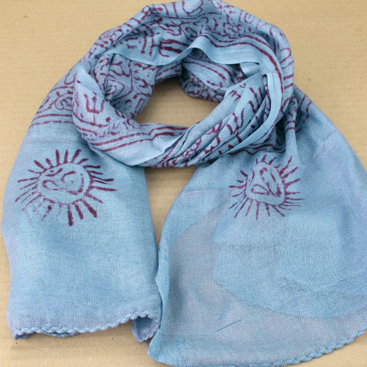 Violet Blue Indian Rayon Krishna Scarf with OM Symbol