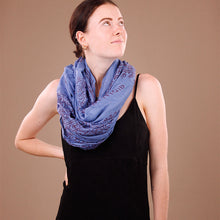 Load image into Gallery viewer, Lg Dark Blue Indian Rayon Krishna Scarf with Red OM Symbol
