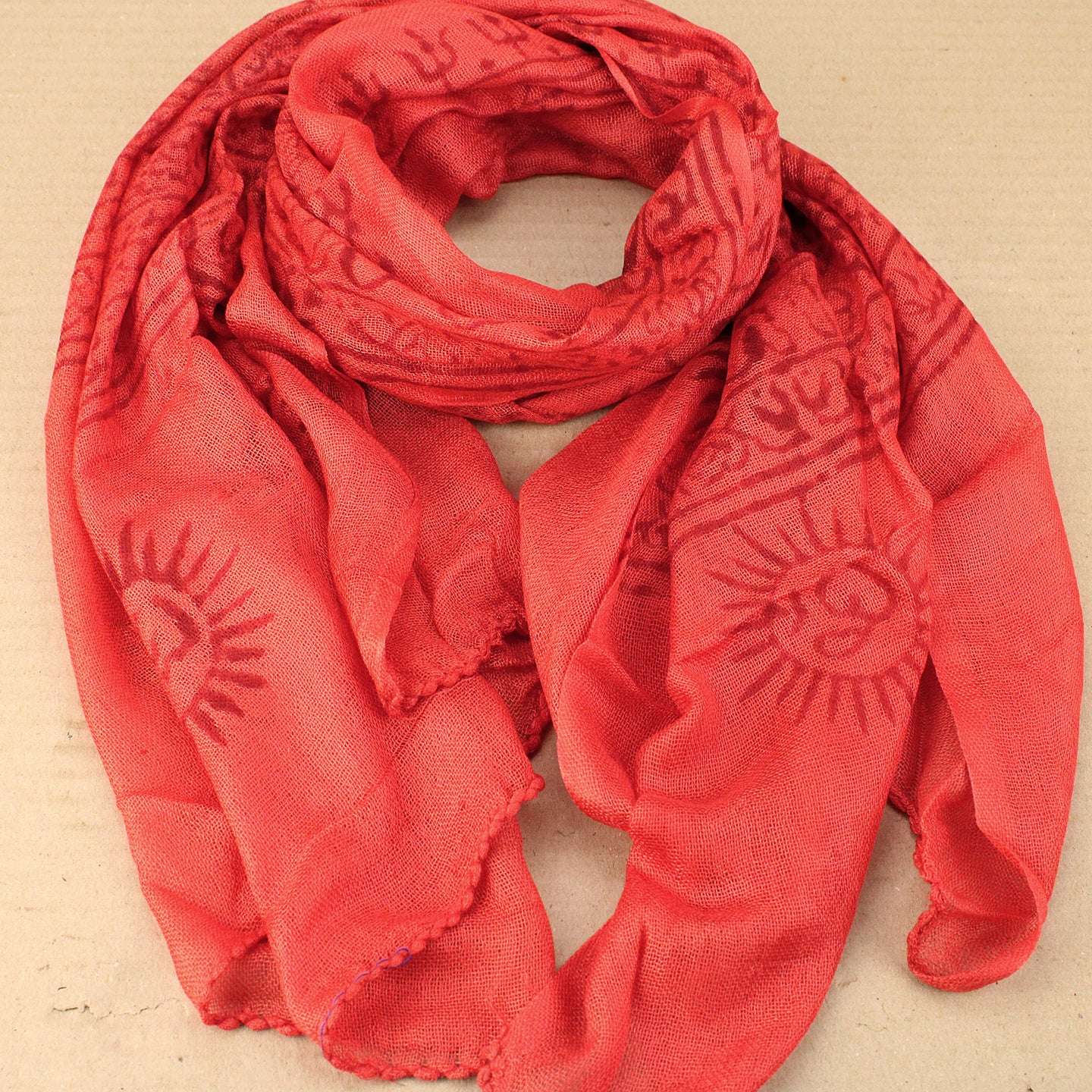 Tangerine Indian Rayon Krishna Scarf with OM Symbol
