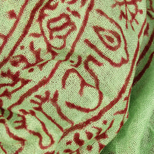 Load image into Gallery viewer, Light Green Indian Rayon Krishna Scarf with Red OM Lg
