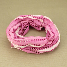 Load image into Gallery viewer, Boho Stretchy Tube Headband - Pink and White Holes
