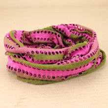 Load image into Gallery viewer, Boho Grunge Stretchy Tube Headband with Hole Pattern - Pink Green
