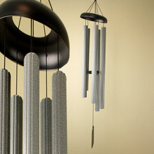 Load image into Gallery viewer, Large Silver/ Grey Metal ribbed Wind Chime with Black Accents
