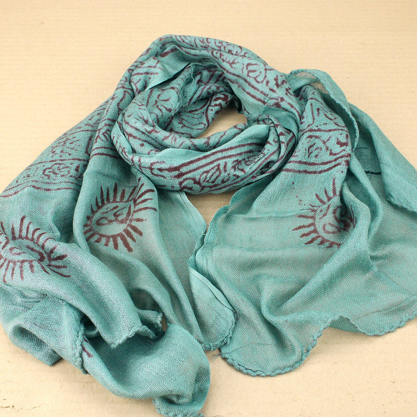 Teal Blue Indian Rayon Krishna Scarf with OM Symbol