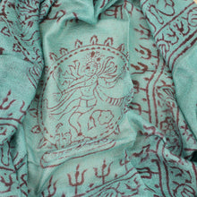 Load image into Gallery viewer, Teal Blue Indian Rayon Krishna Scarf with OM Symbol
