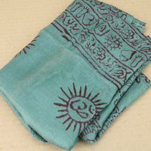 Load image into Gallery viewer, Teal Blue Indian Rayon Krishna Scarf with OM Symbol
