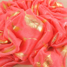 Load image into Gallery viewer, Sheer Tangerine Pink Scarf with Gold Feathers
