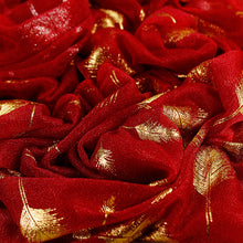 Load image into Gallery viewer, Sheer Deep Red Scarf with Gold Feathers
