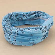 Load image into Gallery viewer, Wide Tube Bandana Headband - Sky Blue Paisley
