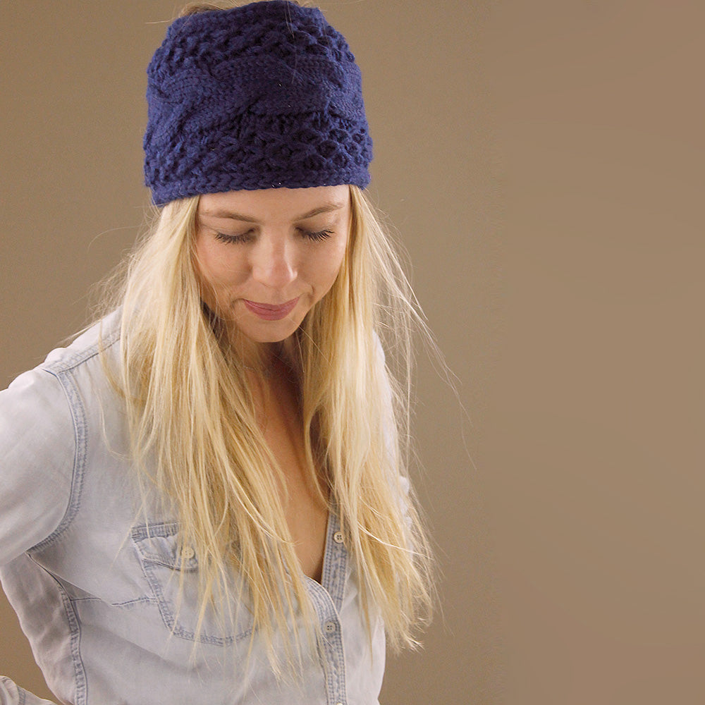 Knitted Extra Wide Headband - Navy Blue