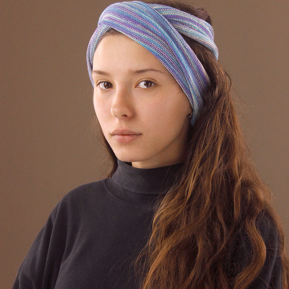 Long Nepalese-Cotton Headband - Blue, Purple & White