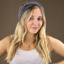 Load image into Gallery viewer, Wide Double Wrap Black Grey Cotton Hippy Headband

