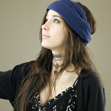 Load image into Gallery viewer, Double-Wrap Nepalese 100% Cotton Headband Navy Blue
