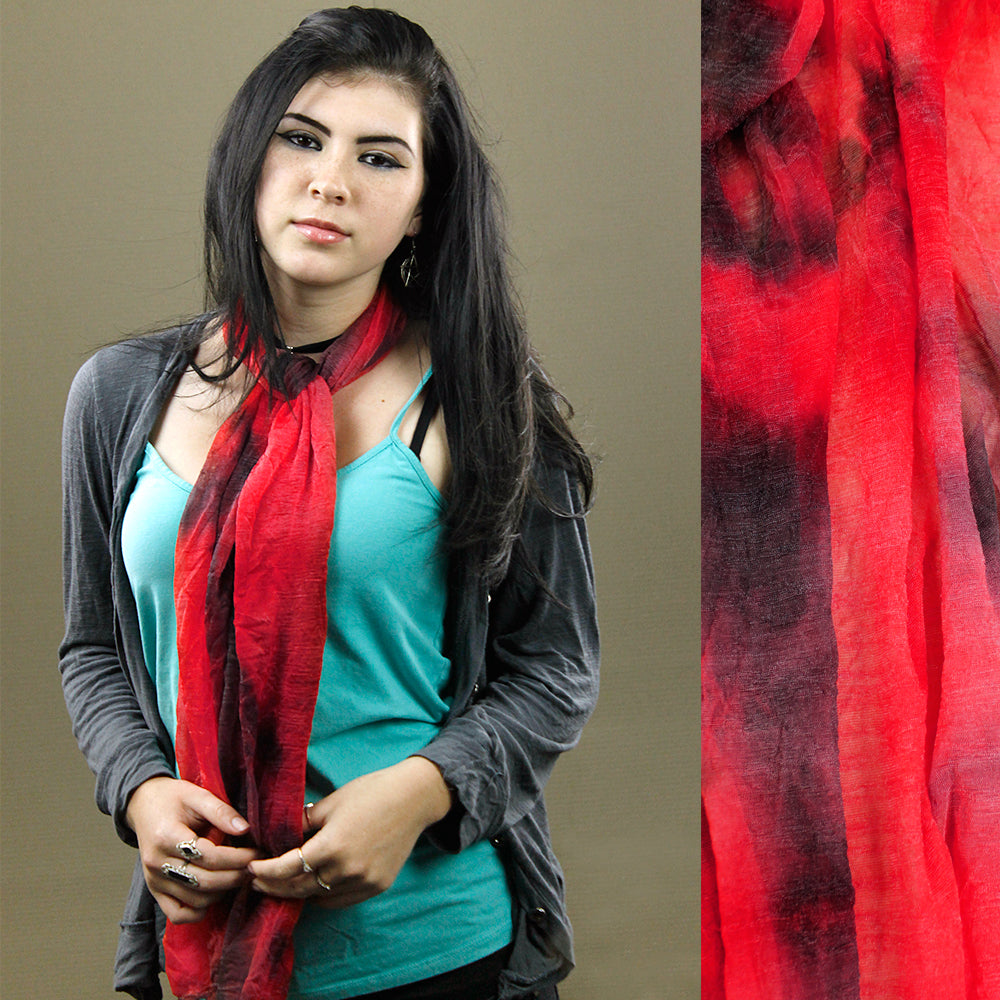 Slinky Sheer Red & Black Tie Dye Scarf