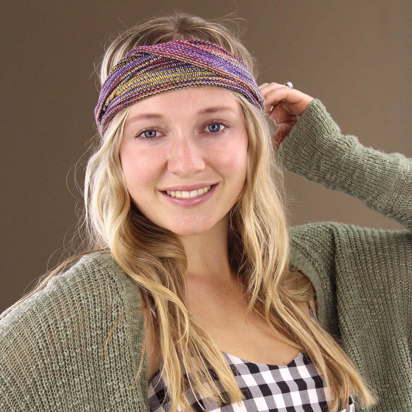 Nepalese Extra-Wide Stretchy Headband Purple Red Black