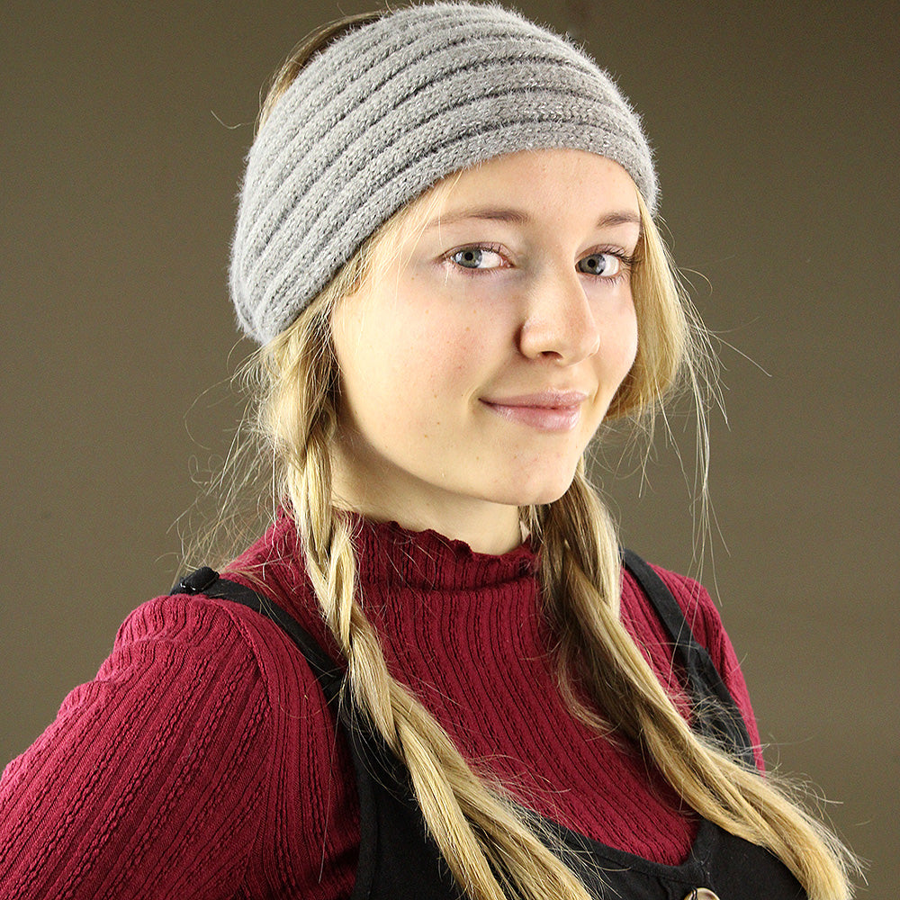 Knitted Wide Headband - Grey and Silver Speckled