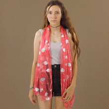 Load image into Gallery viewer, Sheer Tangerine Slinky Scarf with Silver Vine Pattern
